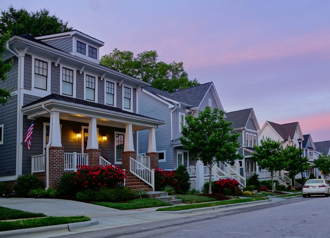 New houses on a quiet street in Raleigh North Carolina